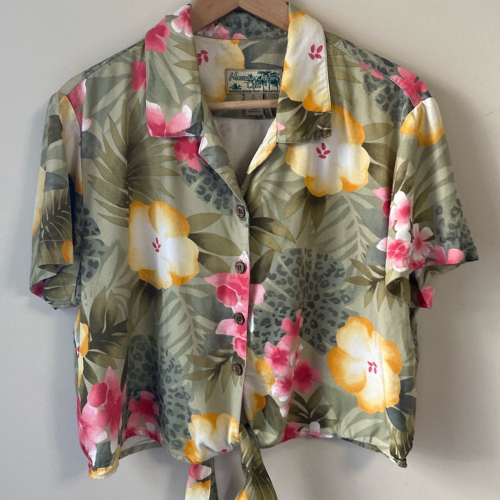 Havana Jacks Cafe Tropical Cropped Collared Shirt XL